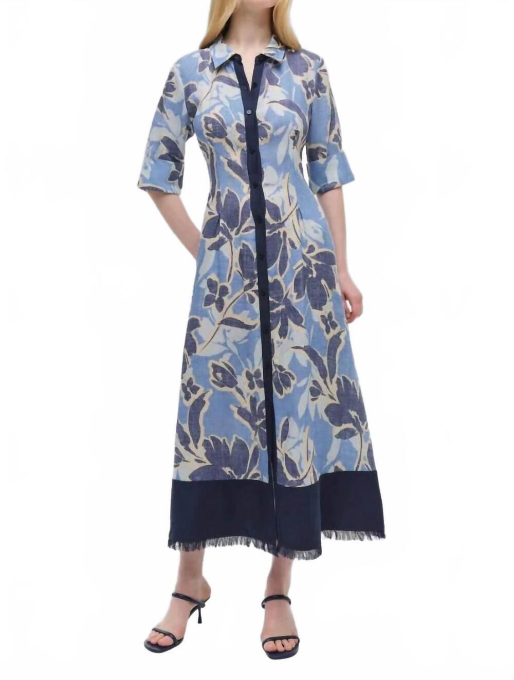 NEW SIMKHAI claudine shirt midi dress in blue hydrangea floral